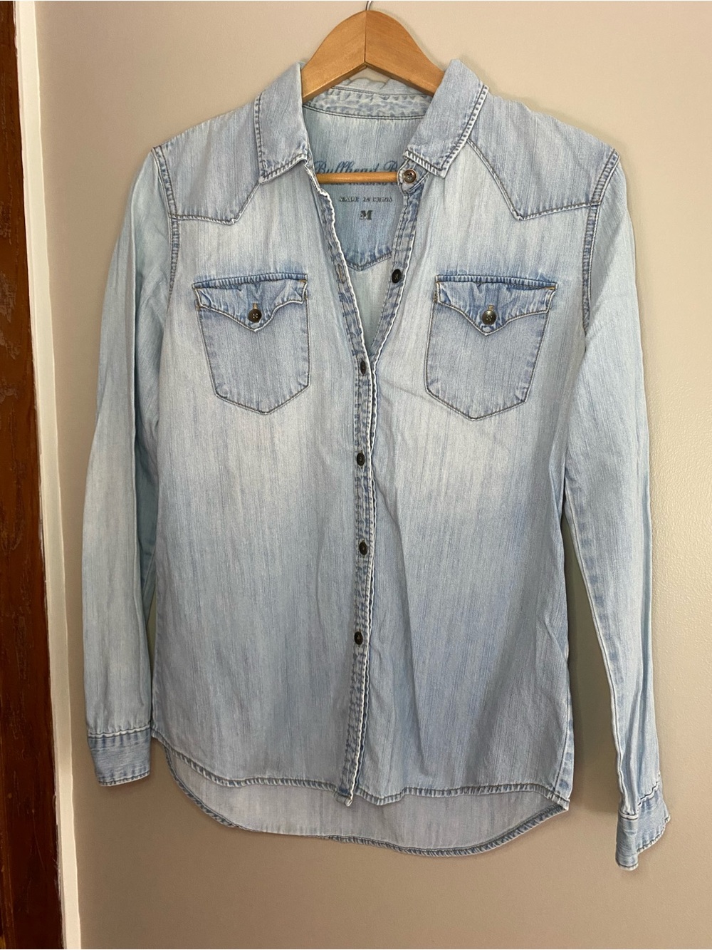 Women’s Light wash Denim Button-Down Shirt with Western Yoke